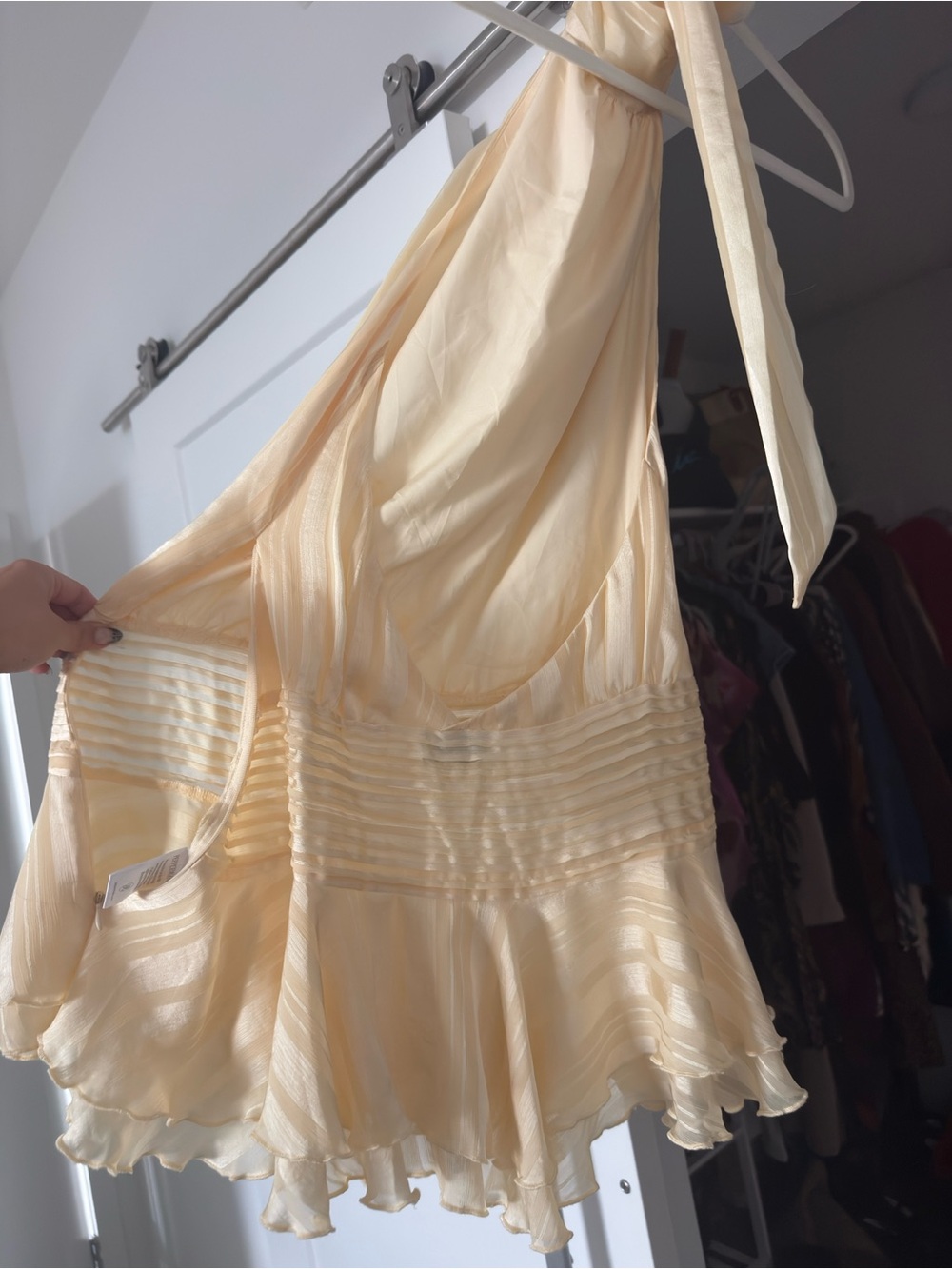 Peppermayo halter top, pleated mini dress in butter yellow - Picture 2 of 3
